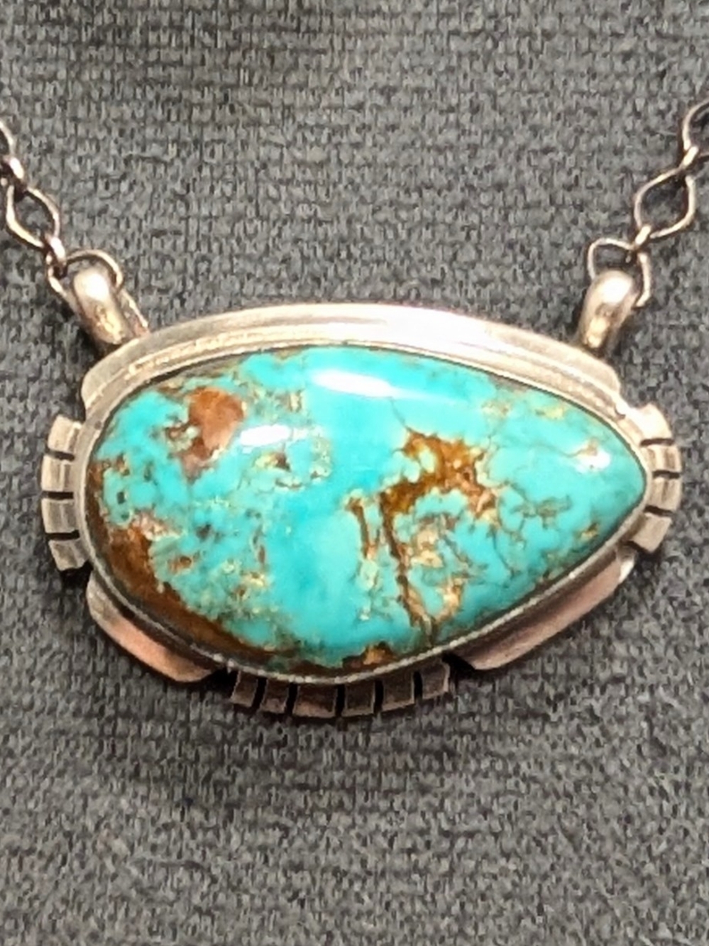 Sterling Silver Turquoise Pendant Necklace - Bright Blue Stone